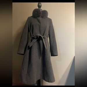Mallia - Wool & Cashmere Blend Coat With  Fox Fur Collar. Charcoal. Size 10 EUC